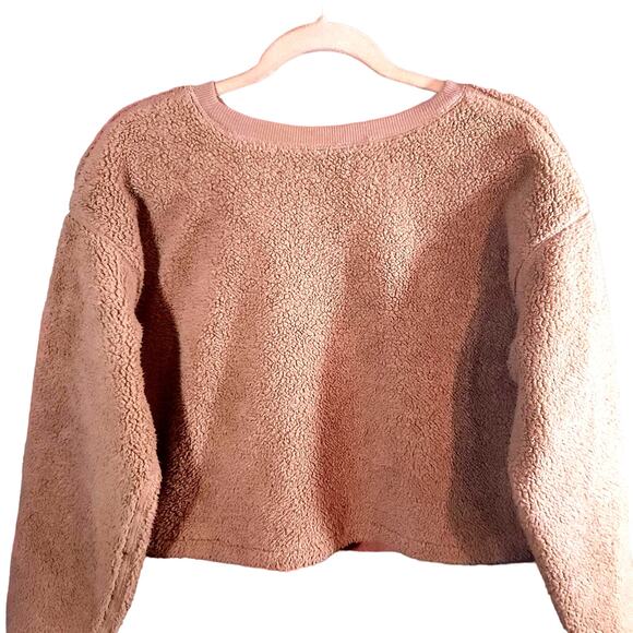 Sundown by Splendid Ashley Cropped Drop Shoulder Teddy Fleece Pullover Women's S - Picture 6 of 7